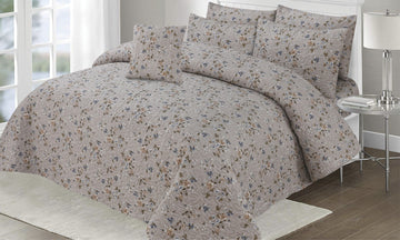 Luxury 7-Piece Bedspread Set – Grey &amp; Camel