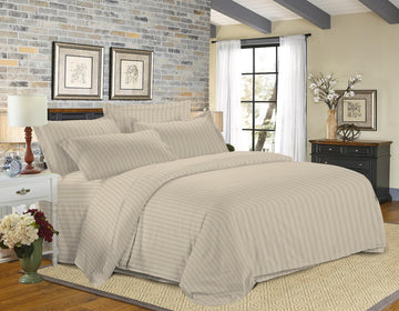 Premium Strip Bed Sheet Set | Beige