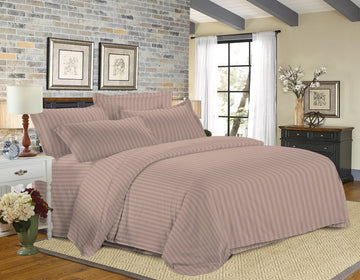 Premium Strip Bed Sheet Set | Light Brown