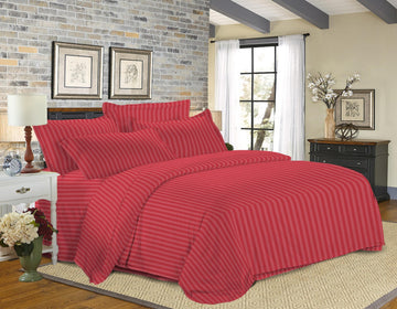Premium Strip Bed Sheet Set | Red